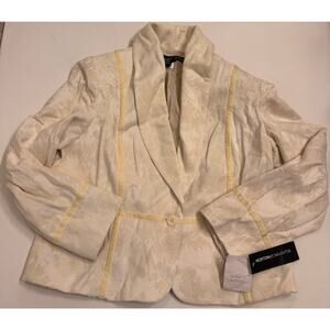 NWT Y2K Norton McNaughton White/Gold Jacquard Floral Blazer Jacket Size 16